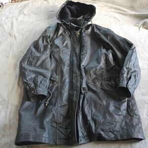 Vintage Michael Michelle Leather Coat XXL Black Hooded Zip Removable Hood